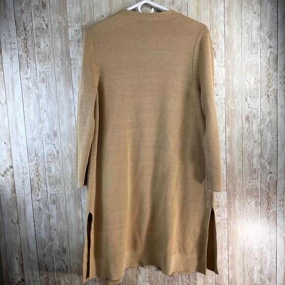 Talbots Sweater Cardigan Womens 0X Tan Gold Metallic Open Front Cotton Blend - Picture 6 of 7